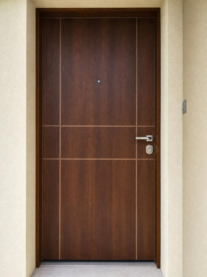Custom dark oak veneer exterior door