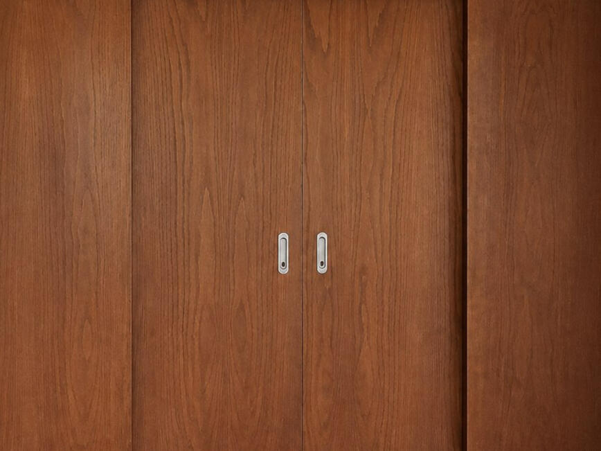 Custom extra-wide double sliding door system in the closed position